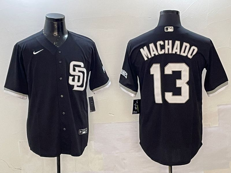Men San Diego Padres 13 Machado Black Jointly Name Game Nike 2025 MLB Jersey style 1
